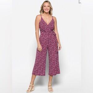 NWT Kaileigh StitchFix Rica Knit Crop Jumpsuit Women Large Maroon‎ Red Floral